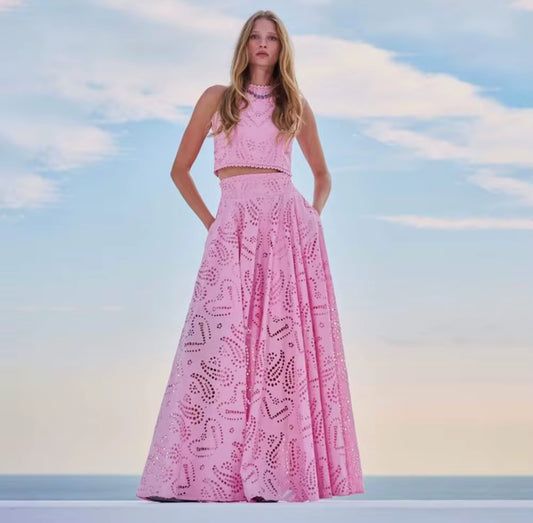 embroidered two-piece skirt set