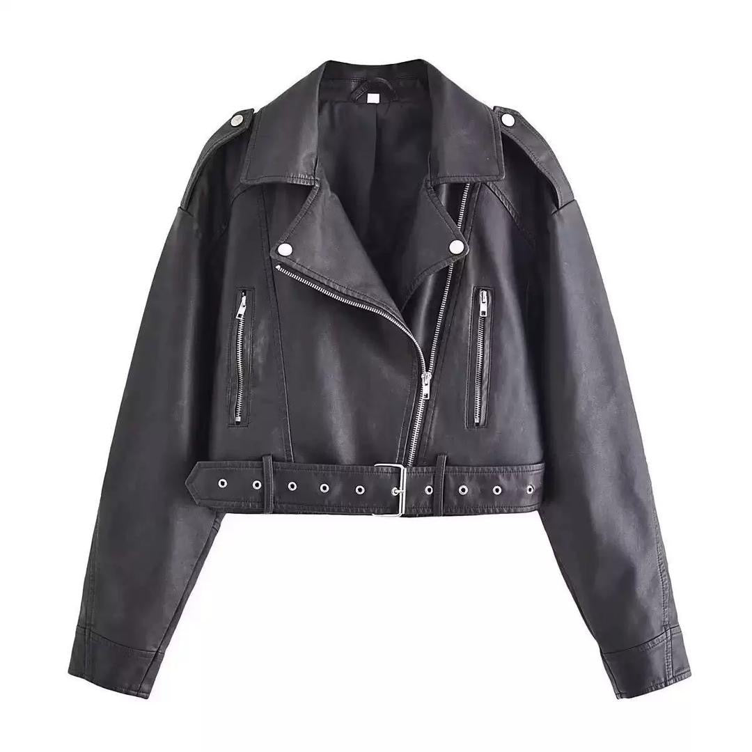 Cropped Leather Biker Jacket