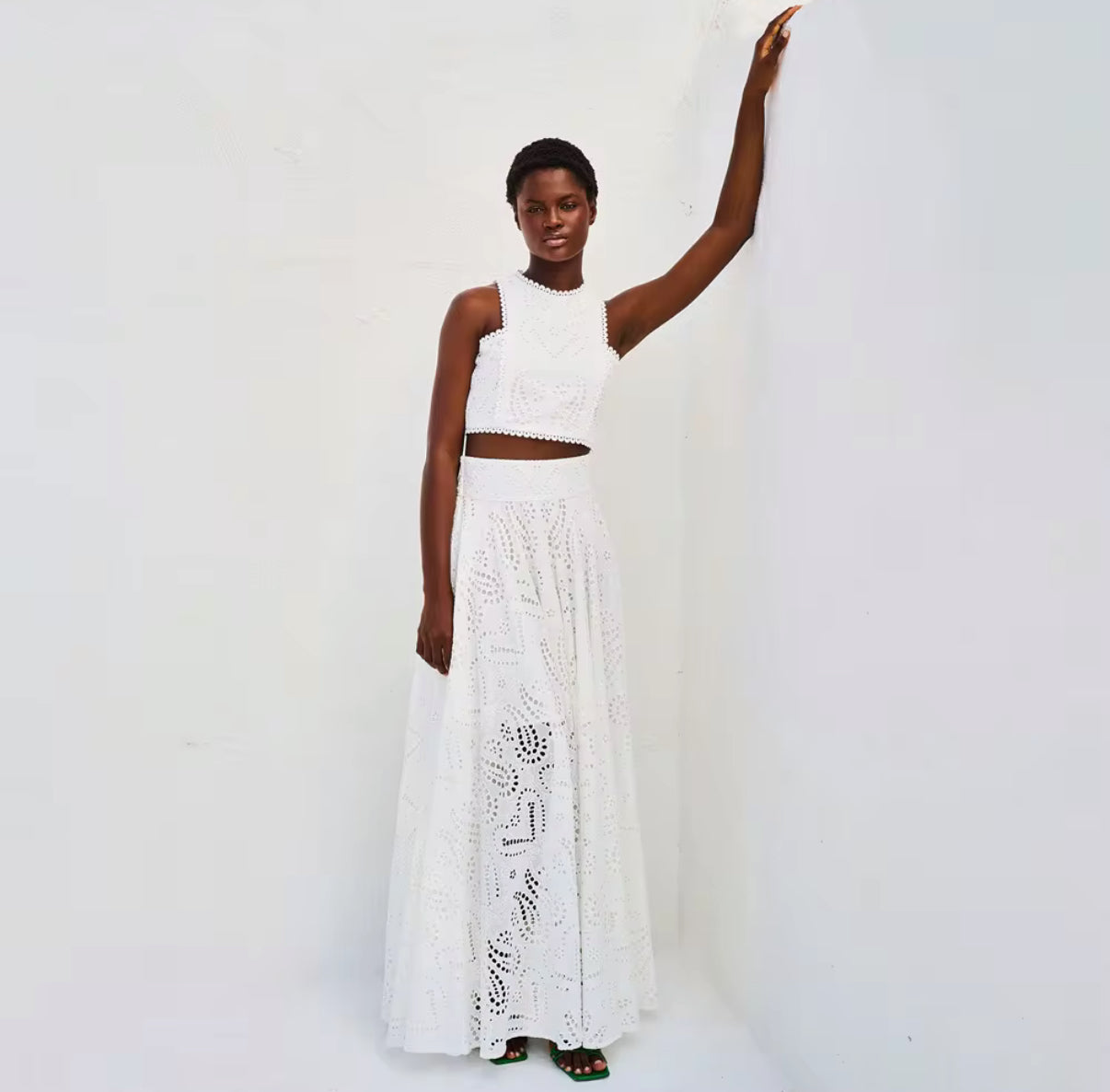 embroidered two-piece skirt set