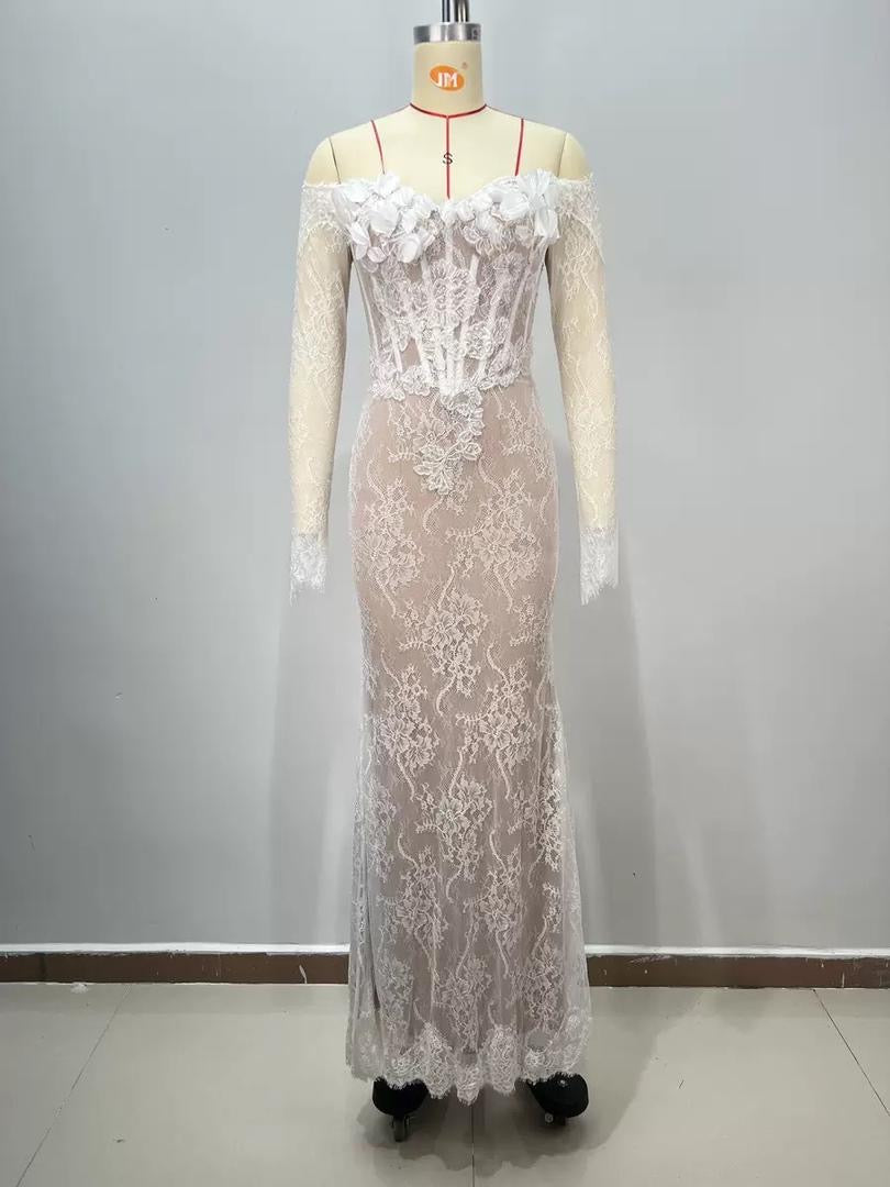 Evelisse Off-Shoulder Lace Corset Dress