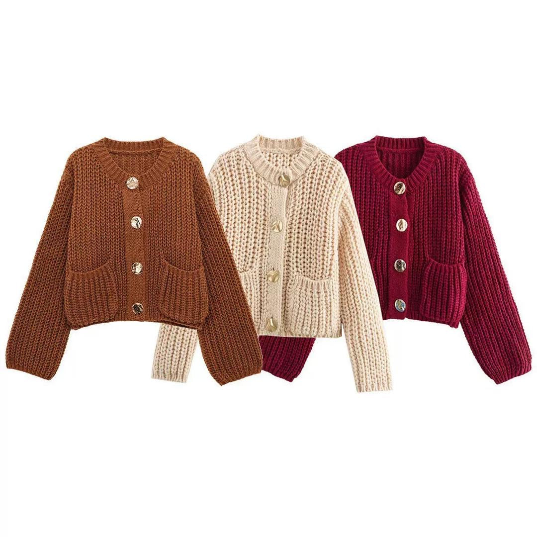 Chunky Knit Cardigan with Gold Buttons