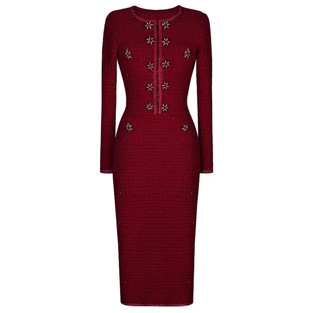Embellished Tweed Midi Dress