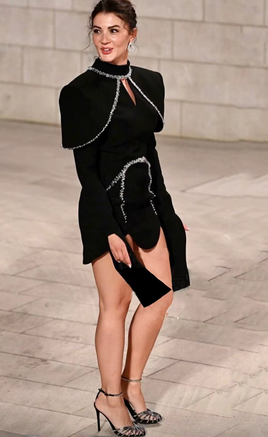 Black Crystal-Embellished Mini Dress