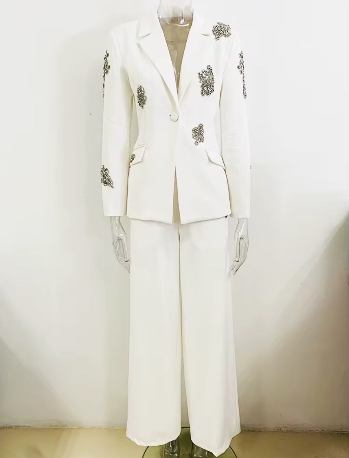 tailored blazer & pants with crystal appliqué details