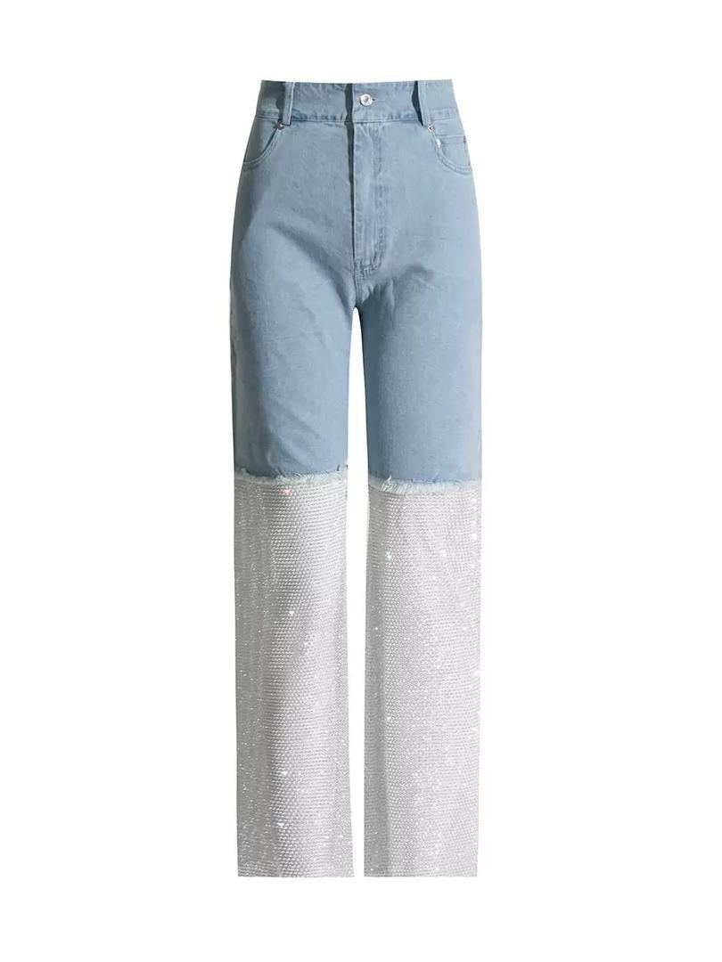 Shine Clash Denim Sequin Pants