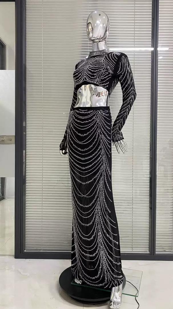 Long Sleeve Crop Top & Sheer Maxi Skirt