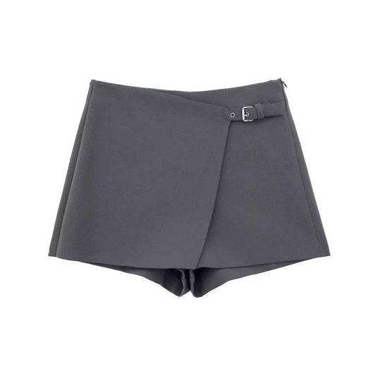 Tailored Buckle-Wrap Mini Skort