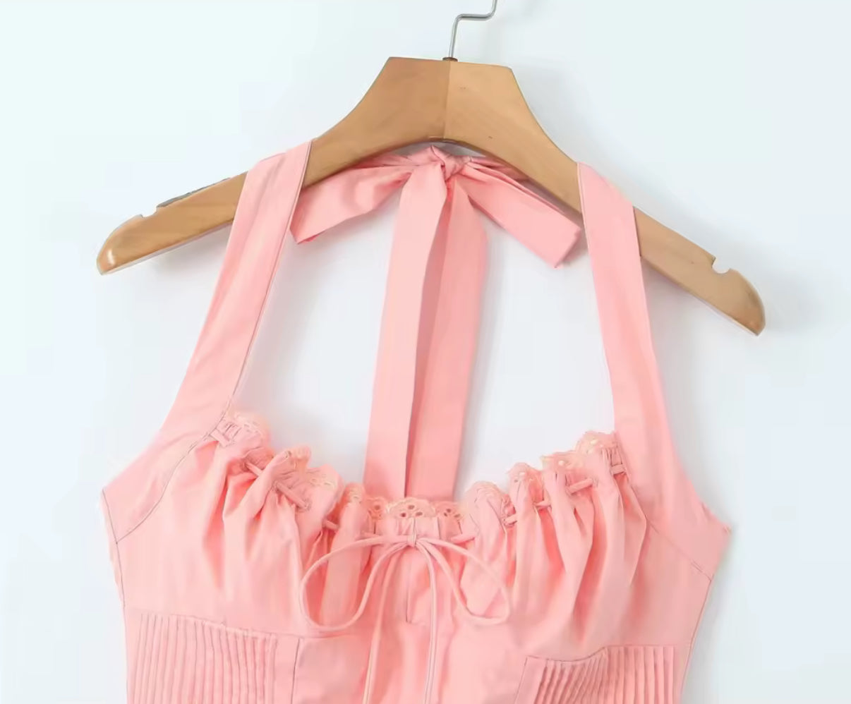 Halter Corset Dress with Ruched Bust