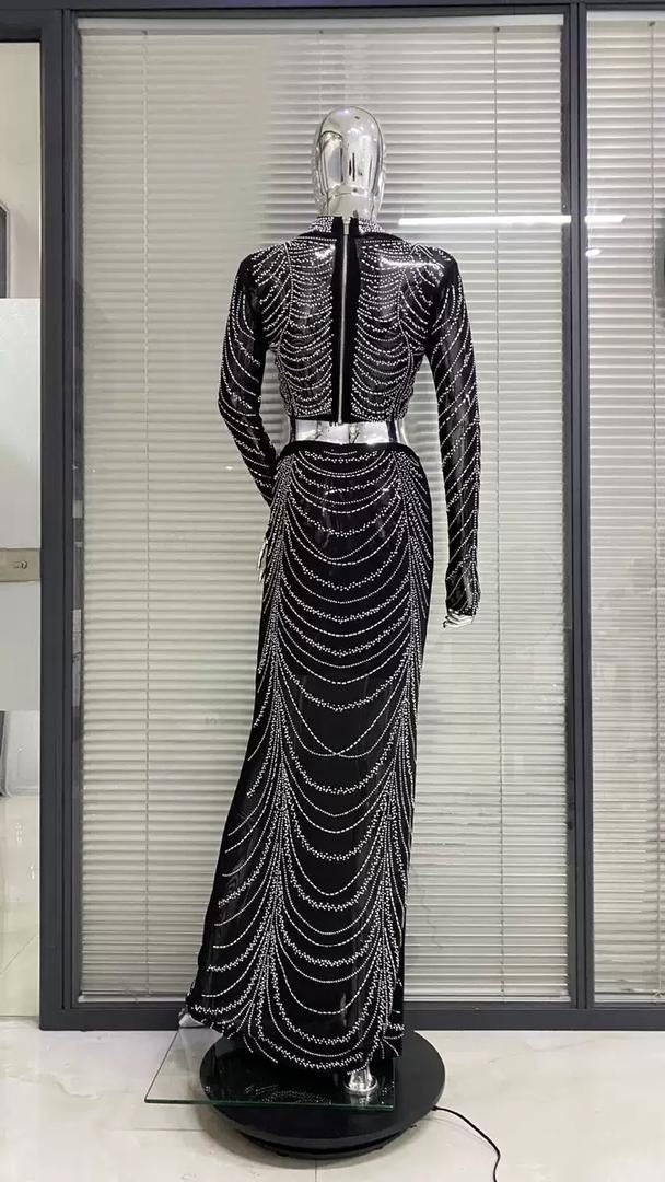 Long Sleeve Crop Top & Sheer Maxi Skirt