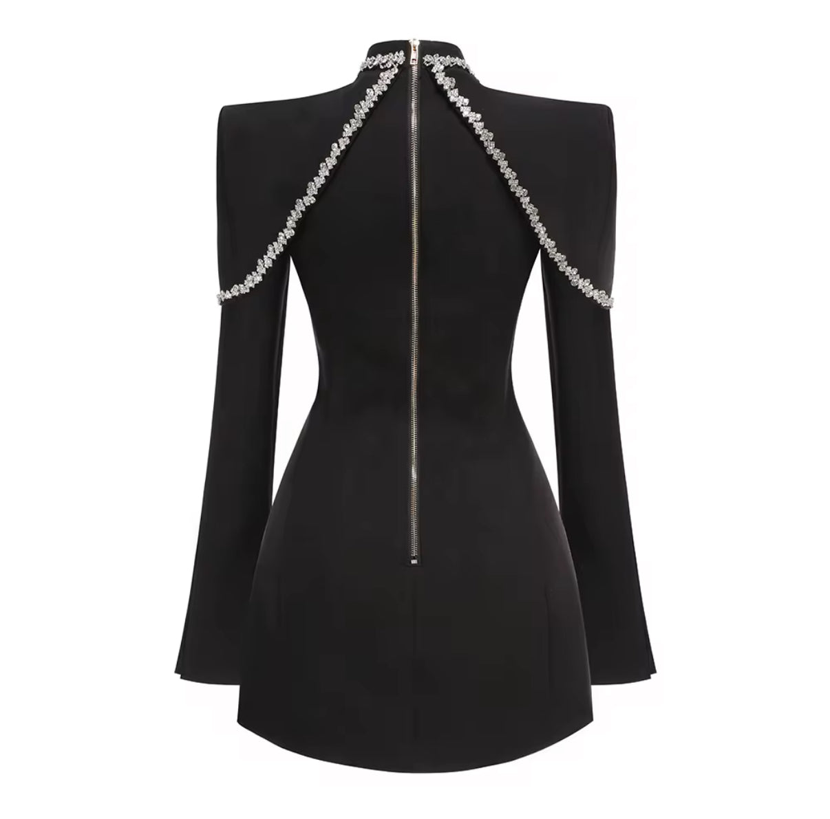 Black Crystal-Embellished Mini Dress