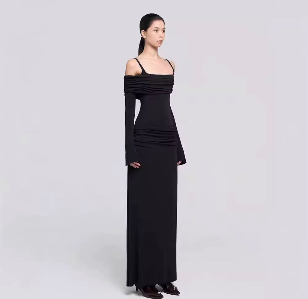 Off-shoulder maxi dress with ruched details