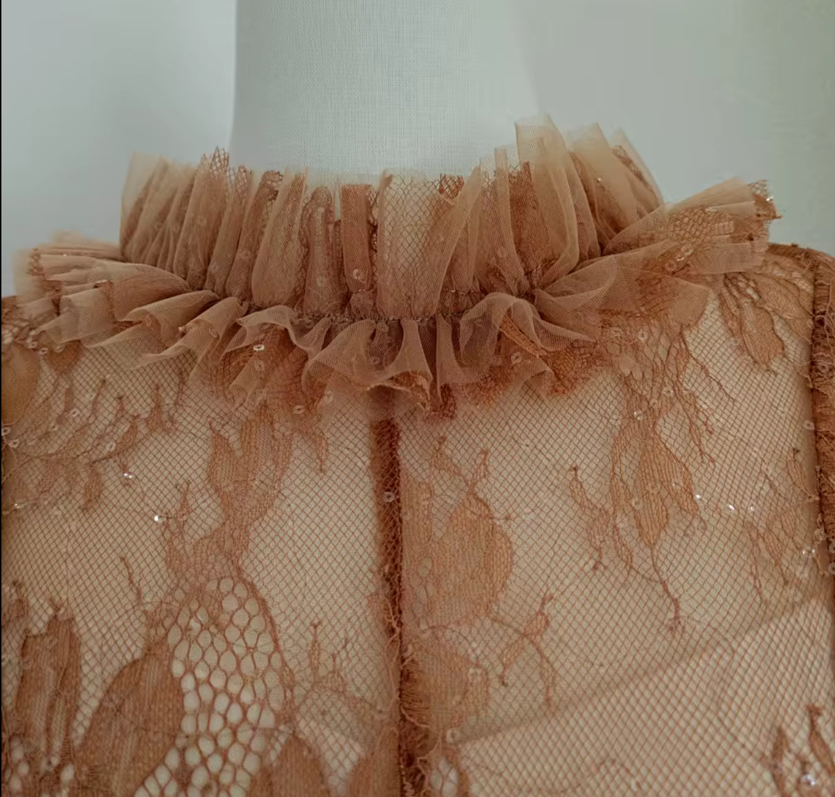 Sheer lace mini dress with ruffles