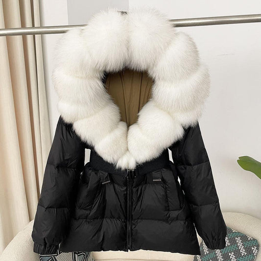Fur-Collar Belted Puffer Jacket