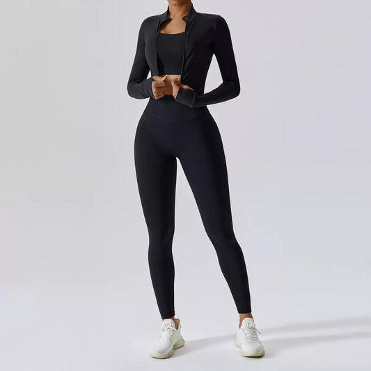 Seamless Fitness Ensemble with Cropped Jacket