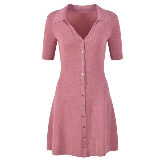 Soft Ribbed A-Line Mini Dress with Button-Down Closure