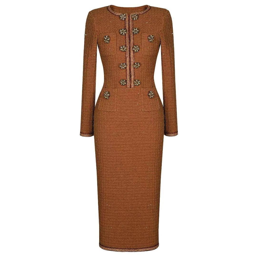 Embellished Tweed Midi Dress