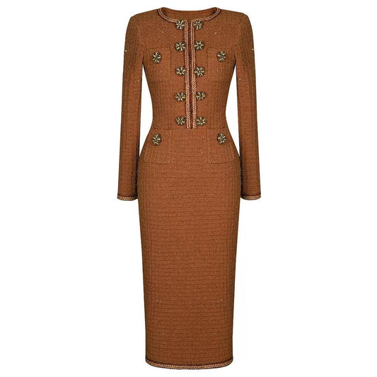 Embellished Tweed Midi Dress