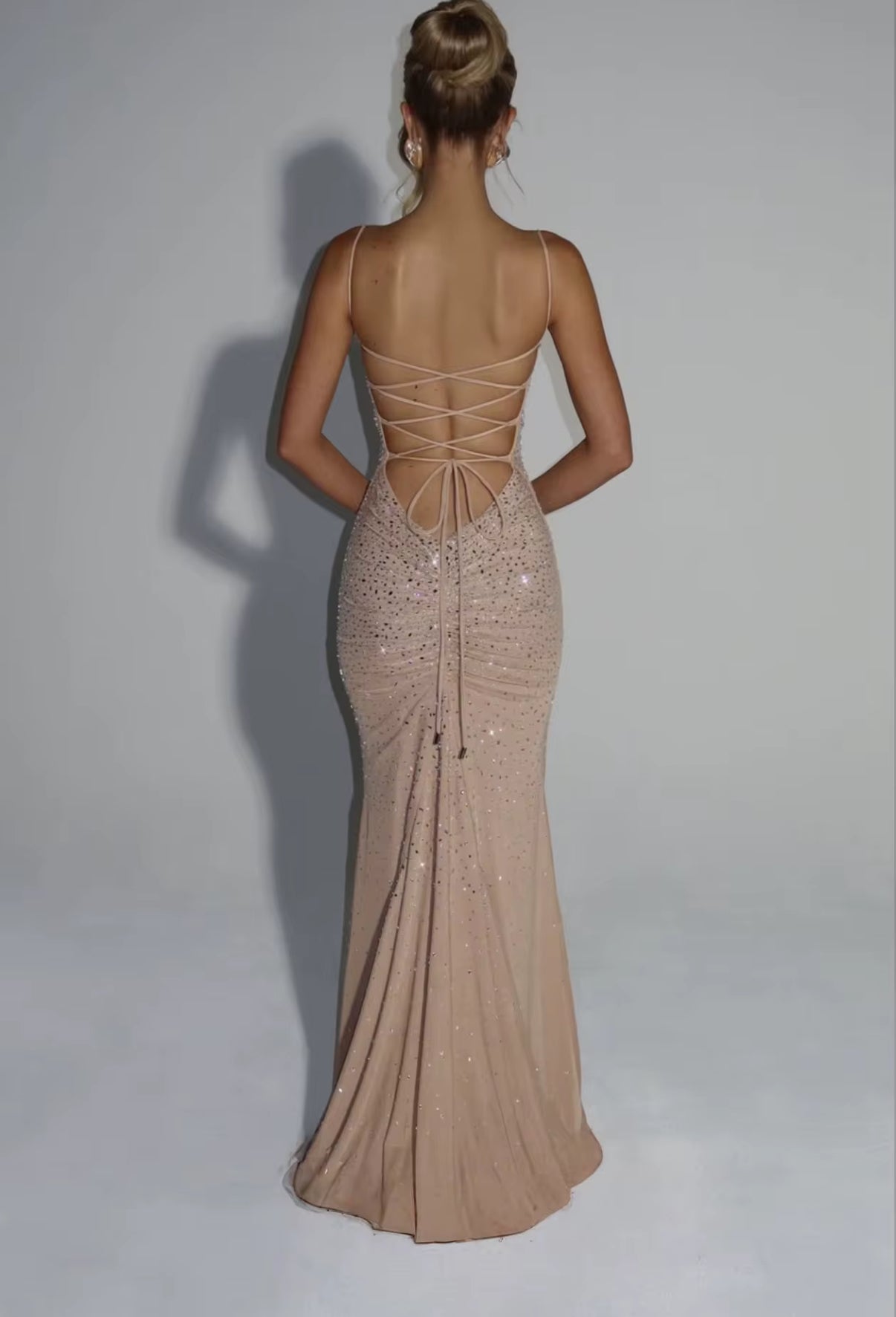 Crystal Evening Dress with Spaghetti Straps