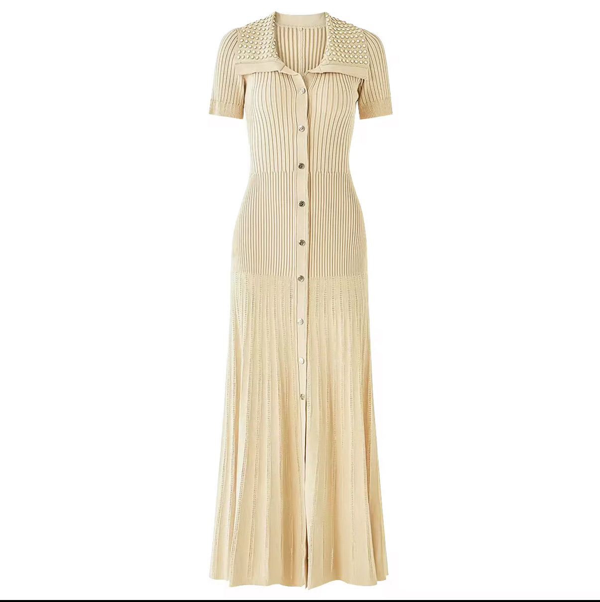 Crystal Collar Ribbed Maxi Dress