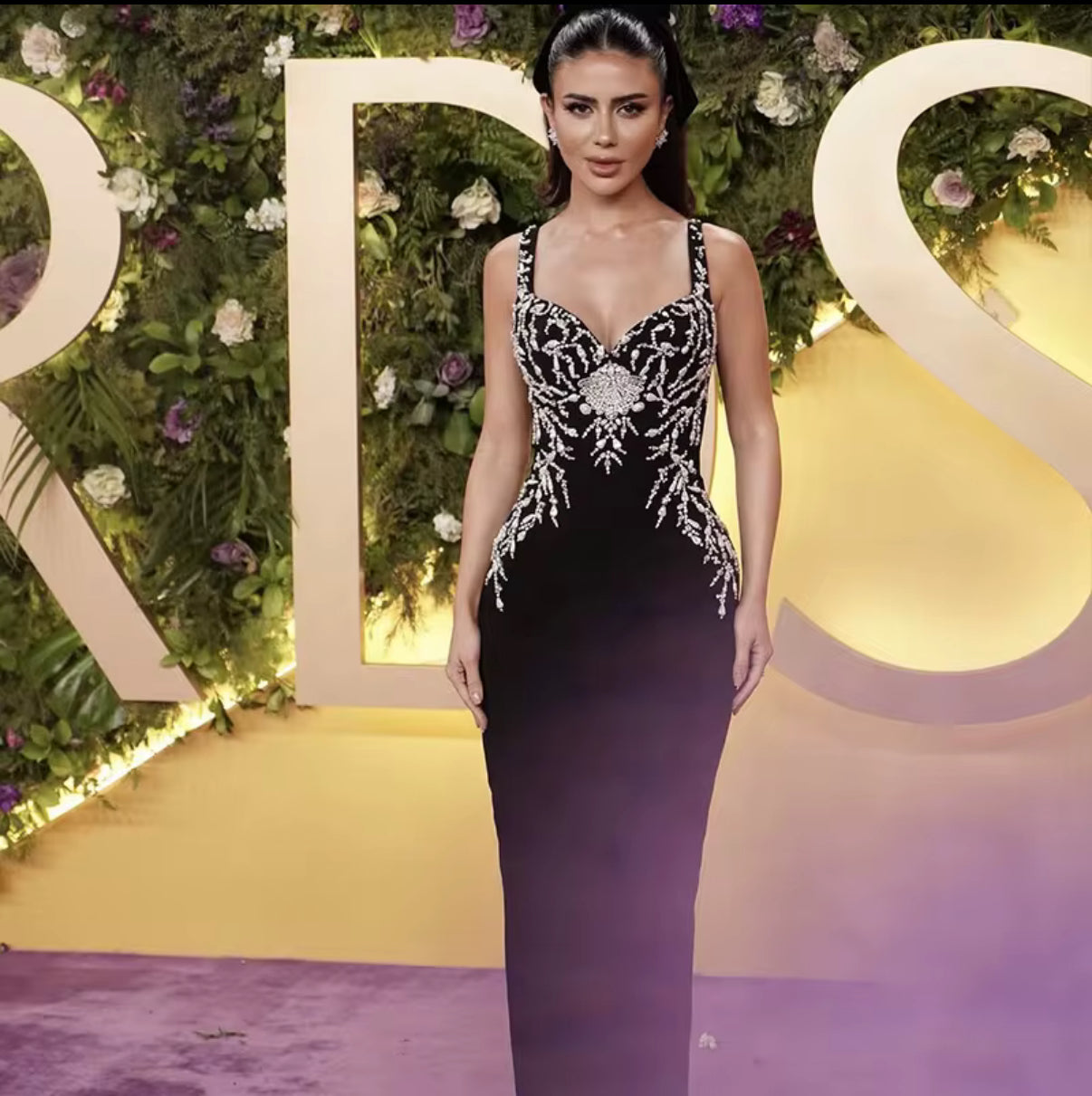 Midnight Black dress with Silver Beaded Detailing