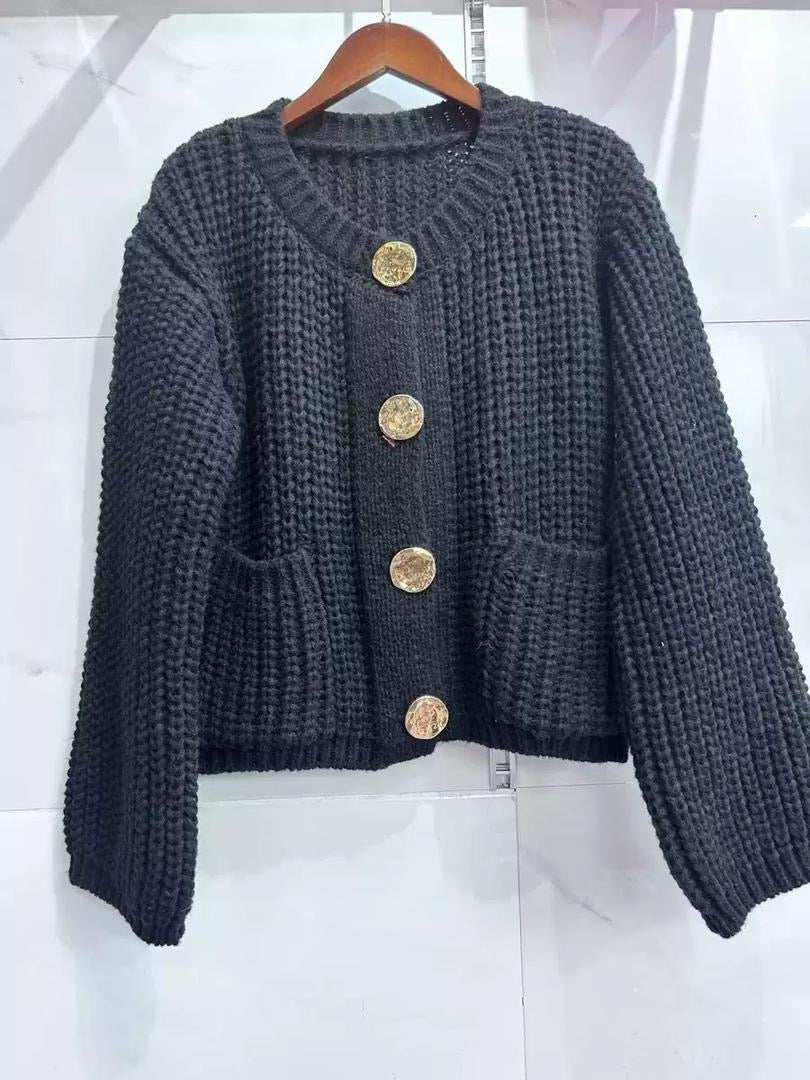 Chunky Knit Cardigan with Gold Buttons