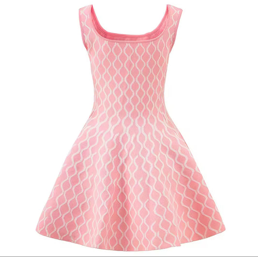 Geometric Pattern Fit-and-Flare Mini Dress