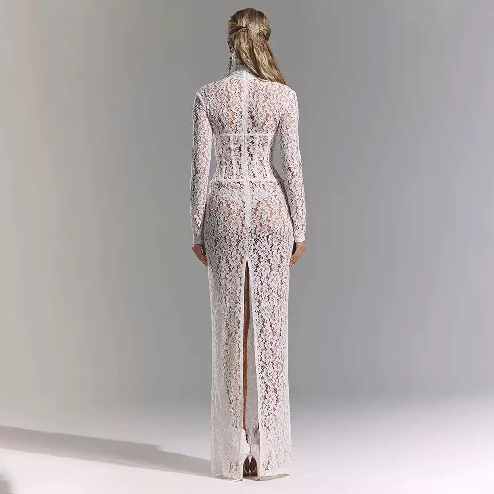 Serena Lace Maxi – Elegant High-Neck Sheer dress