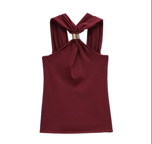 Elegant Halter Neck Top with Metallic Clasp Finish