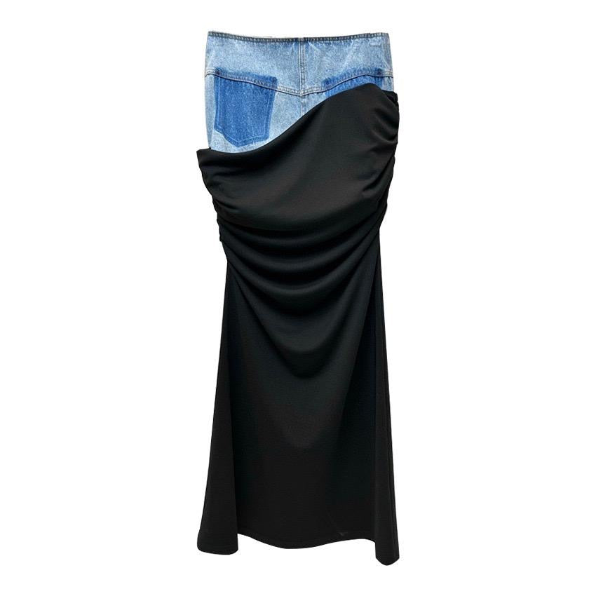 Dual Essence Draped Denim Maxi Skirt