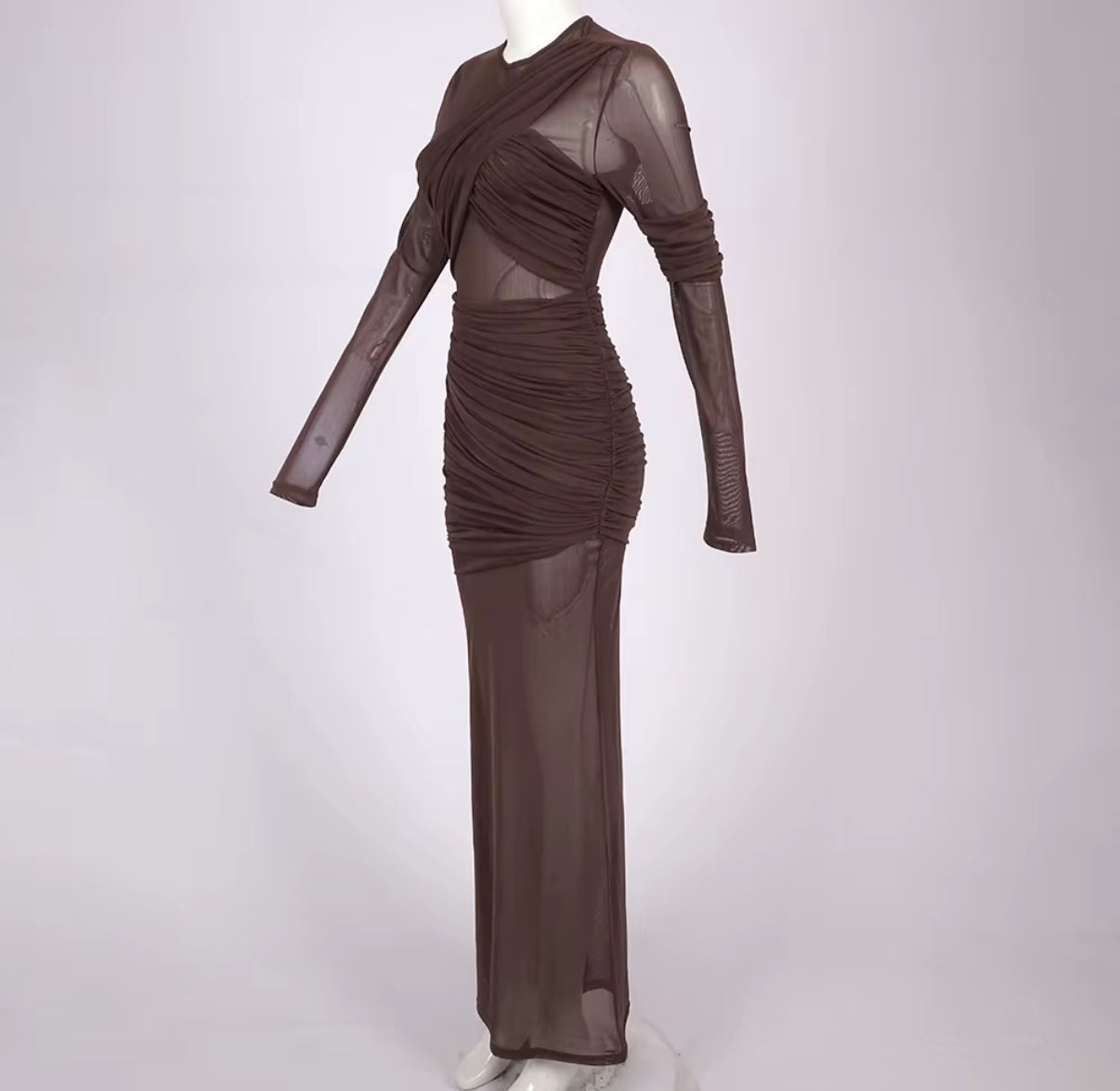 Maxi Evening Dress with Sheer Overlay and Fitted Mini Lining