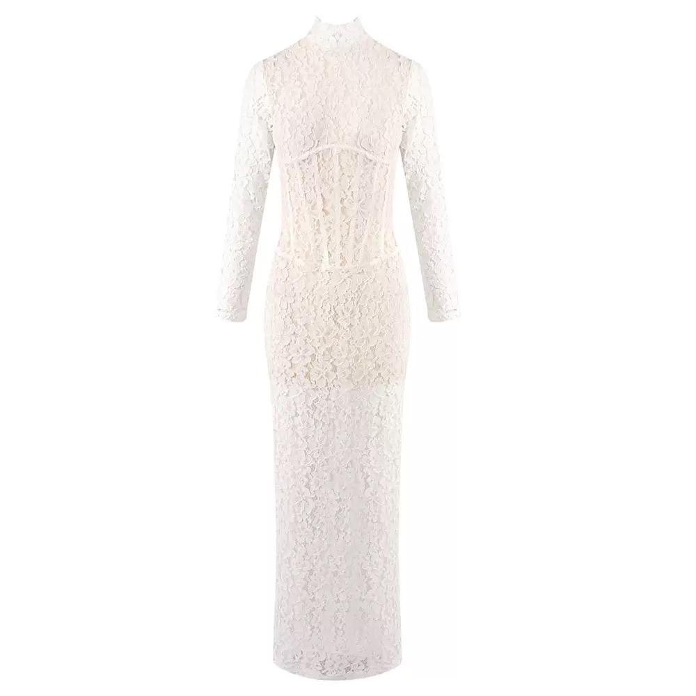 Serena Lace Maxi – Elegant High-Neck Sheer dress