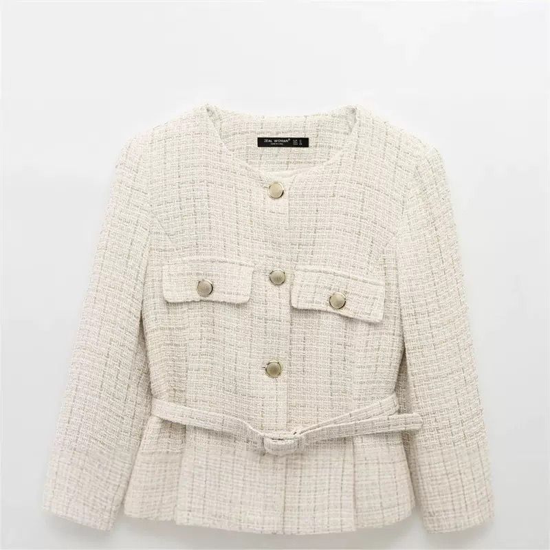 Classic Chic Tweed Jacket with Adjustable Belt