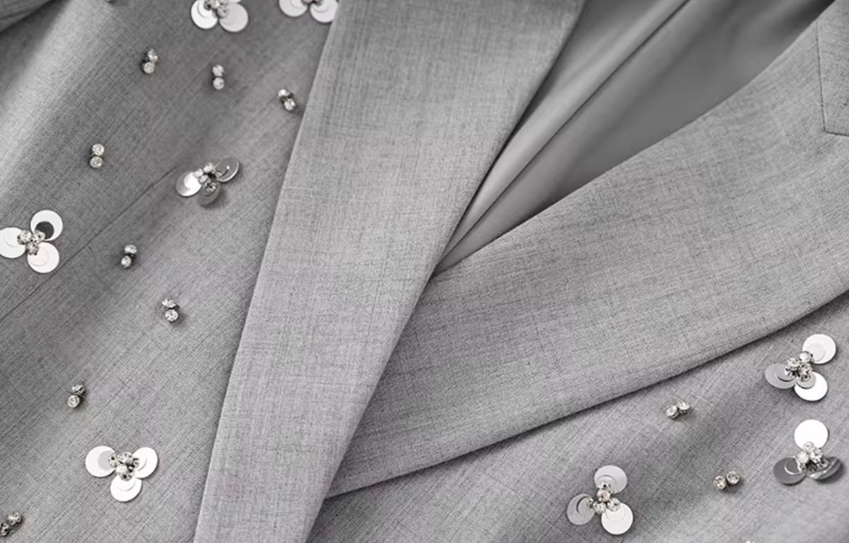 Gray Embellished Blazer & Mini Skirt Set