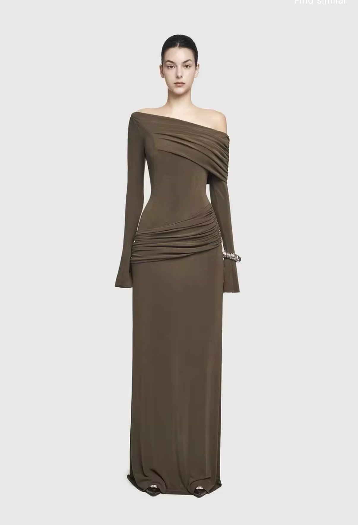 Black One-Shoulder Maxi Dress with Draped Detailing