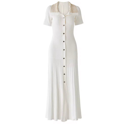 Crystal Collar Ribbed Maxi Dress