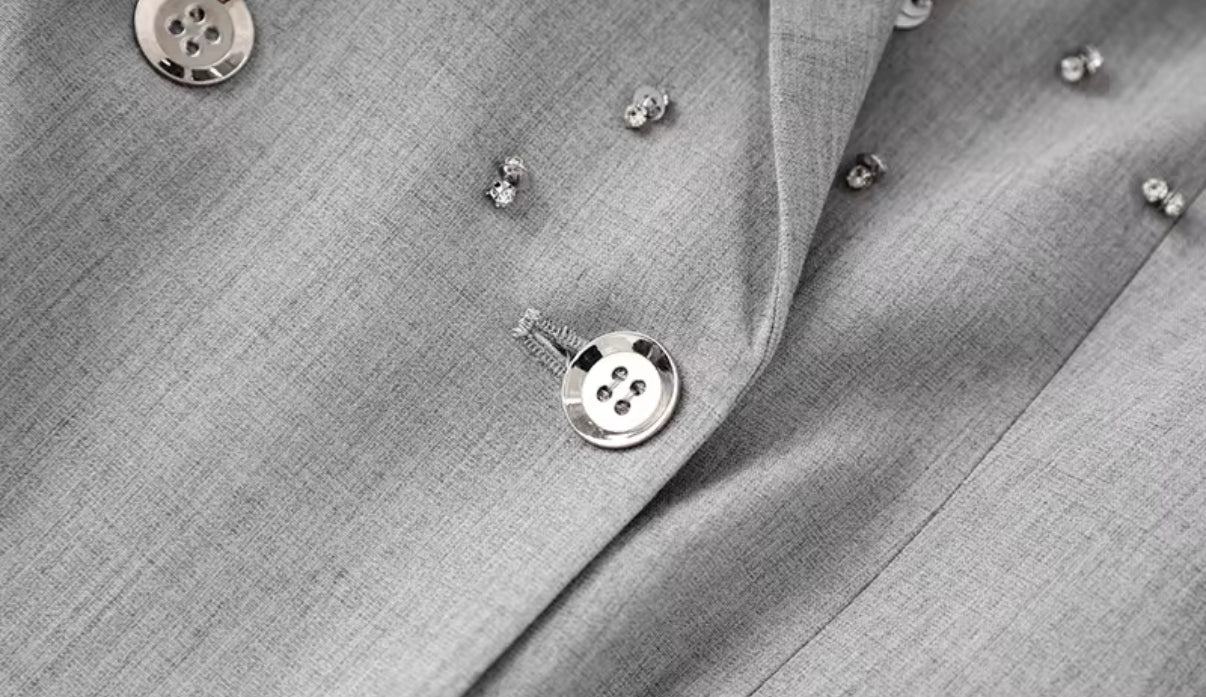 Gray Embellished Blazer & Mini Skirt Set