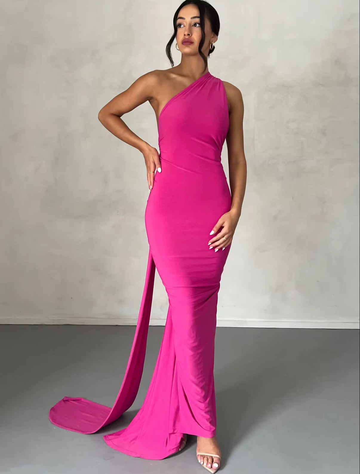 Backless Halter Dress with Draped Train