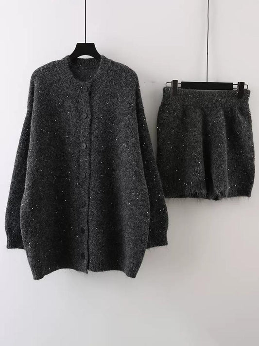 Oversized Knitted Cardigan & Shorts Lounge Set