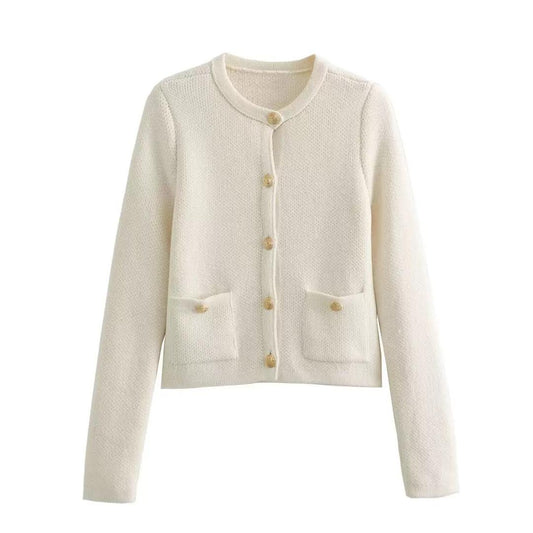 Paris Gold-Button Tweed Cardigan