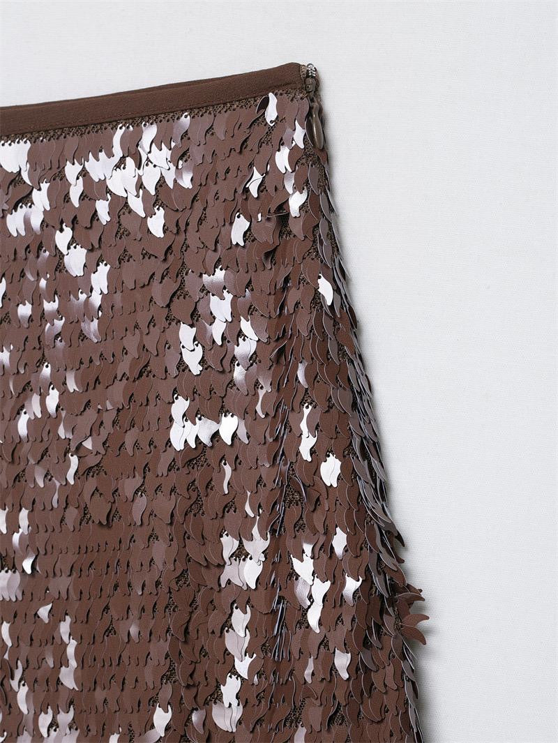 Mocha Mirror Sequin Mini Skirt