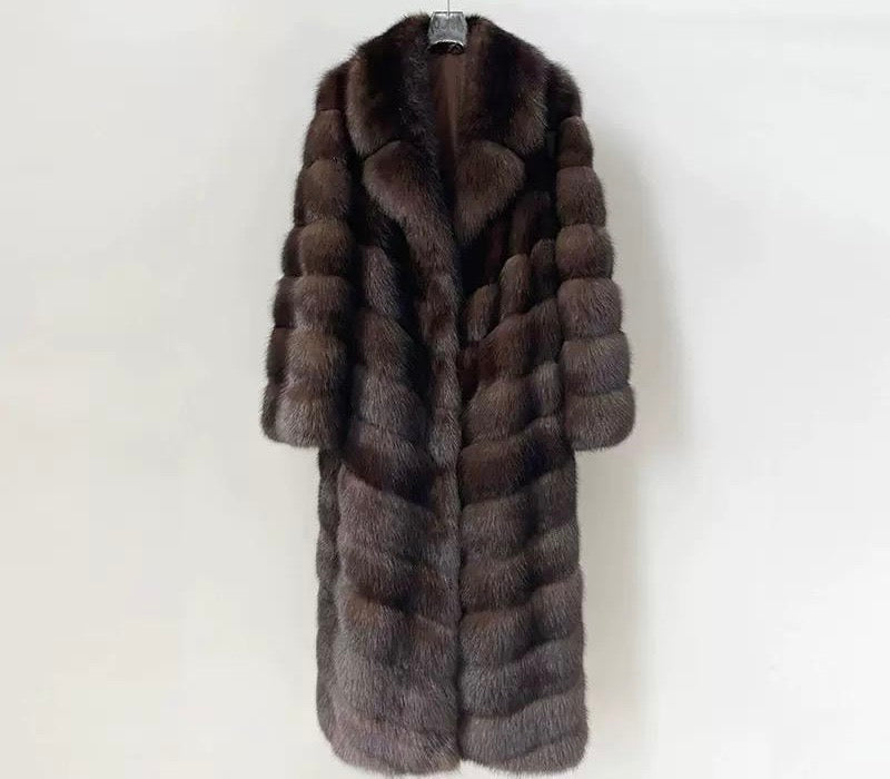 Chocolate Brown Faux Fur Coat with Oversized Collar