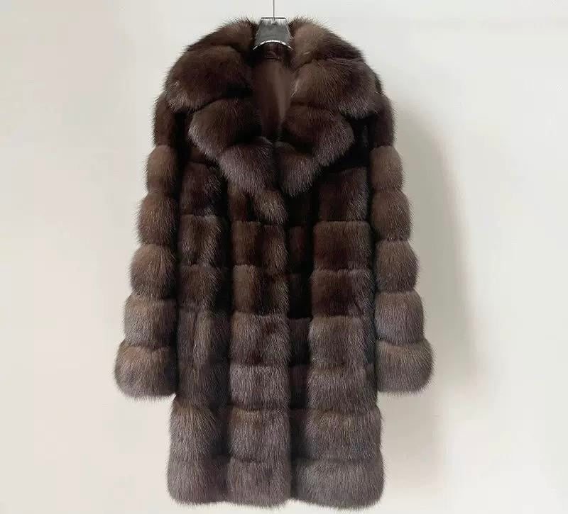 Chocolate Brown Faux Fur Coat with Oversized Collar