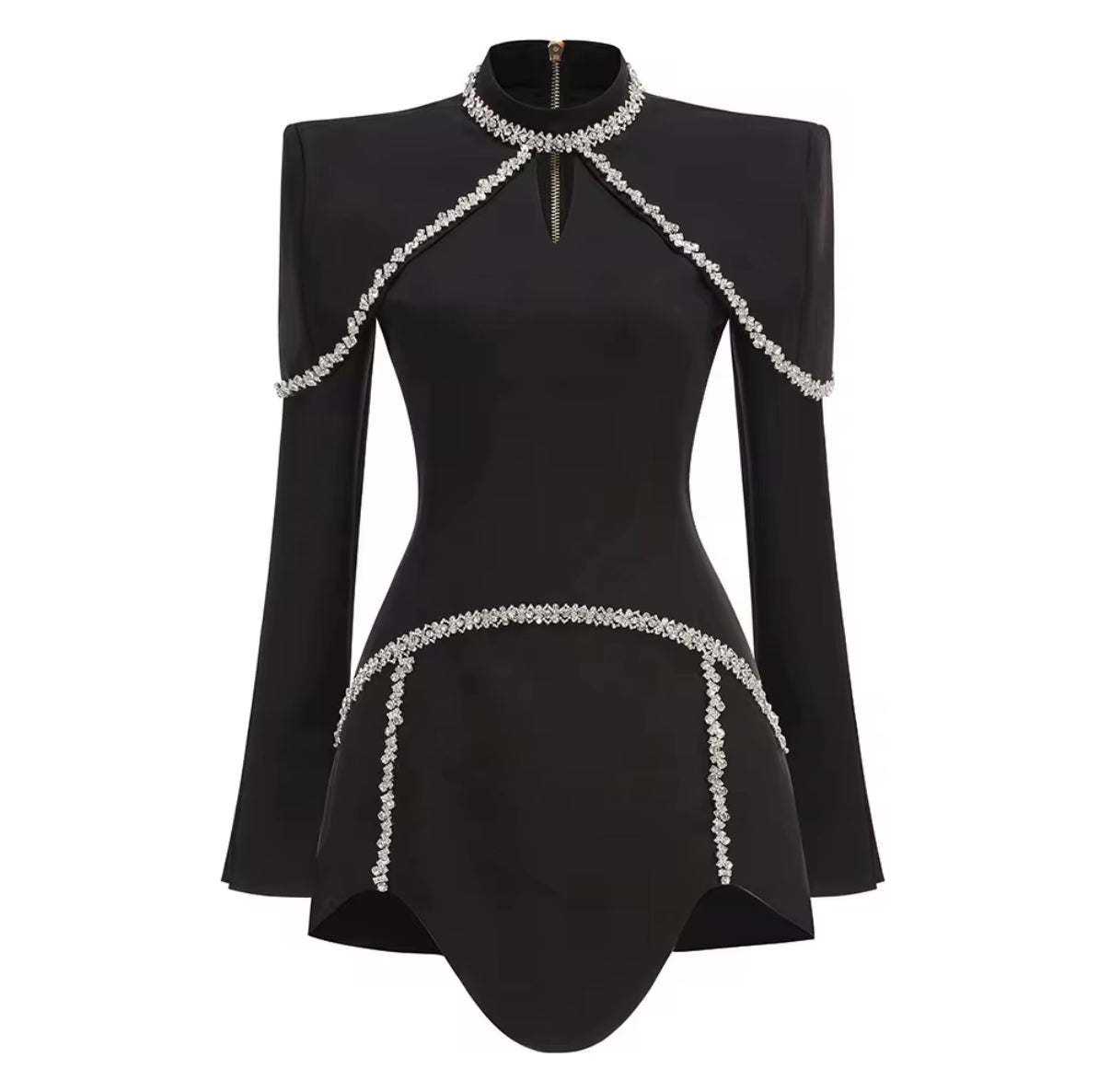 Black Crystal-Embellished Mini Dress