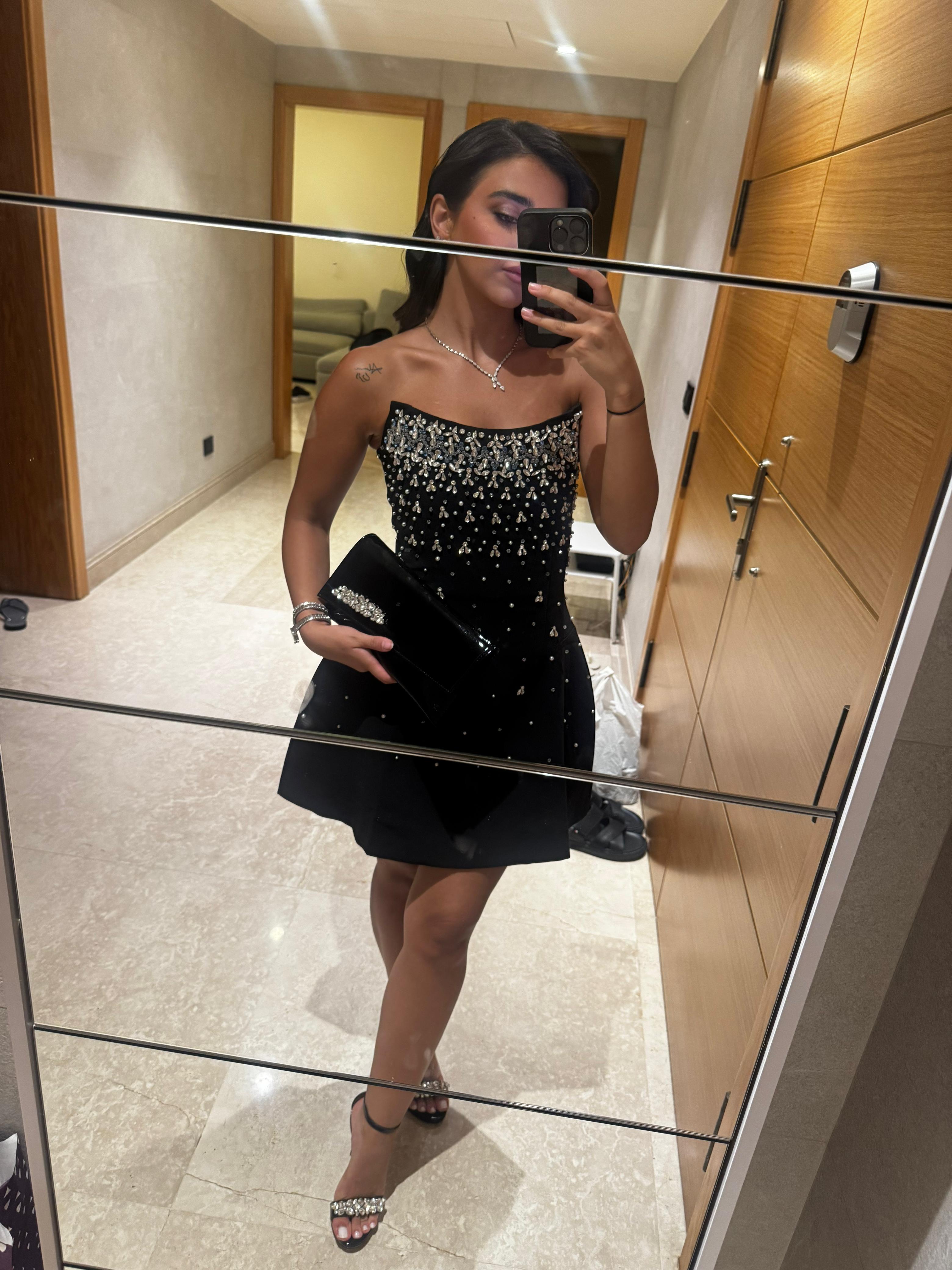 Strapless Mini Dress with Pearl and Crystal Embellishments