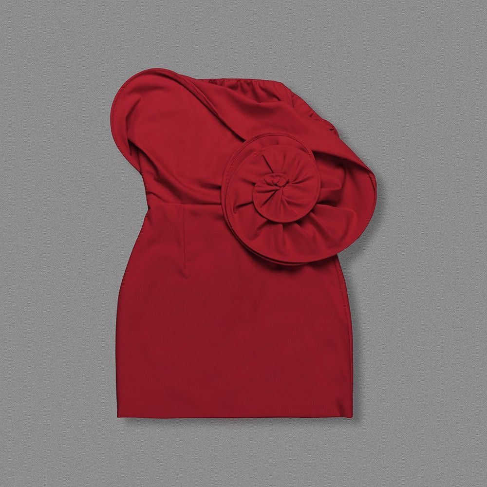 Bold strapless neckline dress with fold-over edge