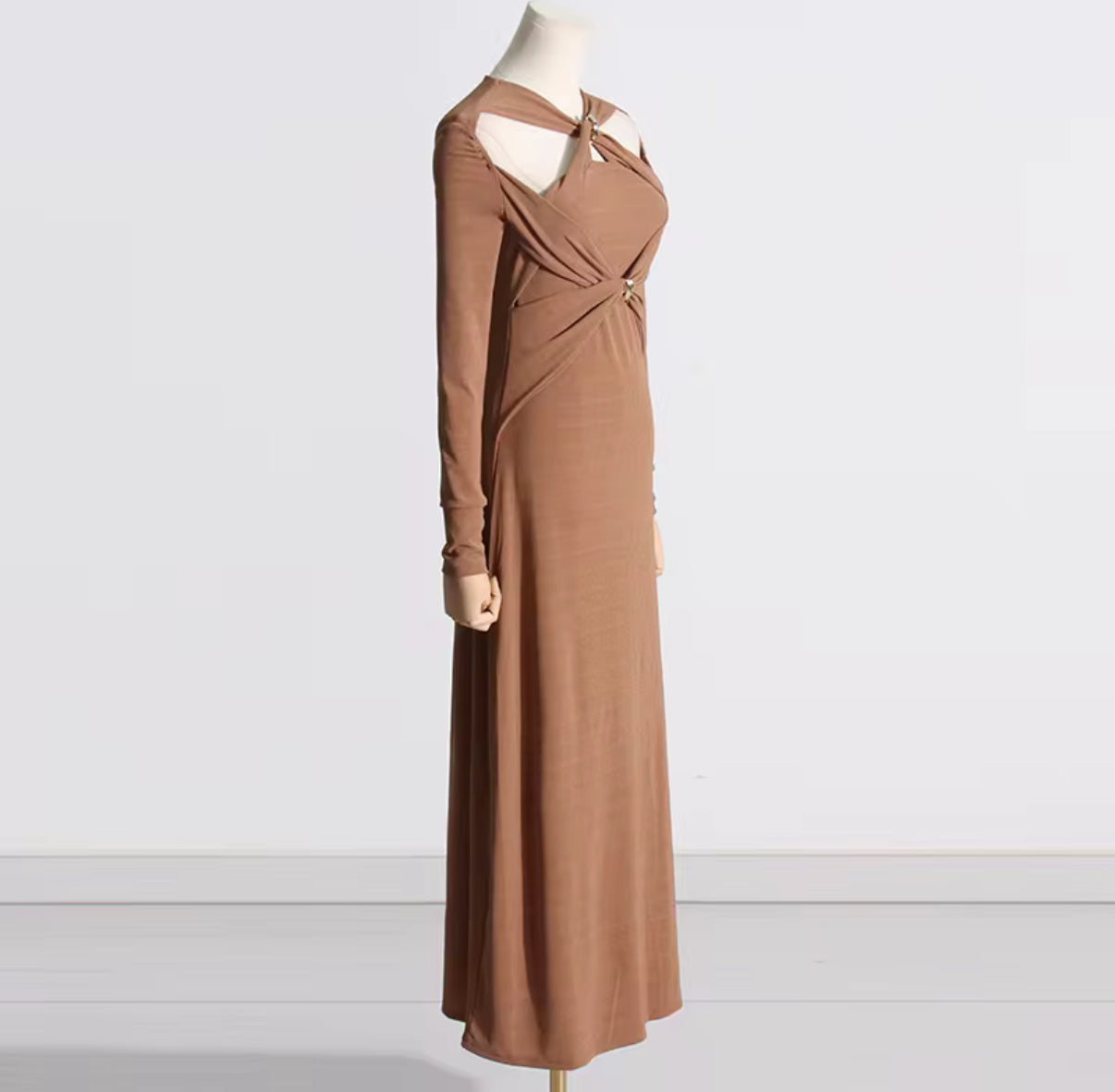 long sleeve dress with front cut-outs & jewel accents