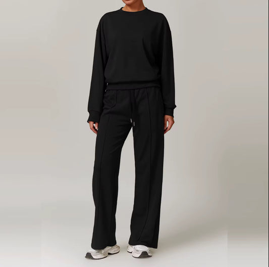 relaxed fit top with wide-leg pants