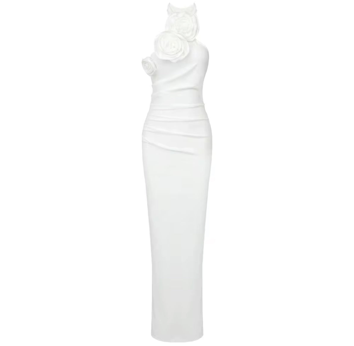 Halter Neck Gown with 3D Floral Shoulder Detail