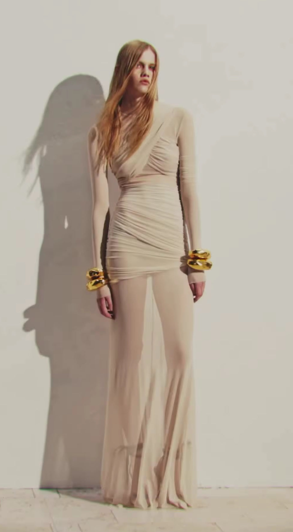 Maxi Evening Dress with Sheer Overlay and Fitted Mini Lining