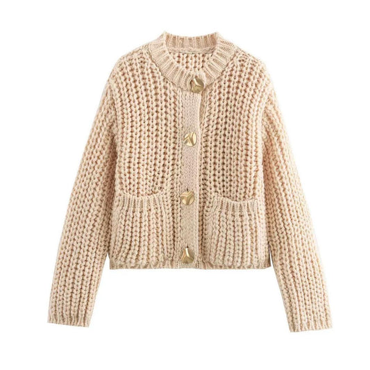 Chunky Knit Cardigan with Gold Buttons